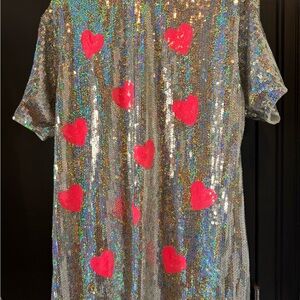Sequin Dress with Red Heart Accents